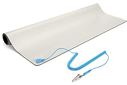 StarTech Tapis Antistatique ESD pour Maison ou Travail, 63,5x69,8cm, Beige | Sous-couche de mise a la terre electrique, Câble avec pince inclus, Profil bas 0, 2cm, Caoutchouc dissipateur