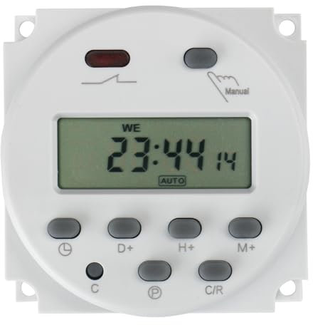 Baomain CN101A DC/AC 24V Minuterie programmable 16Amp, SPST, LCD Minuterie Digitale, Relais temporisé Supportant 28 programmes journaliers par Semaine