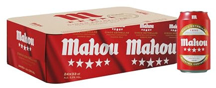 Mahou 5 Estrellas, Pack de 24 Latas x 33 cl, Cerveza Especial Dorada Lager, Sabor 5 Estrellas, 5,5% Volumen de Alcohol