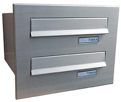 B-04 Cassetta postale 2 posti passante a muro in acciaio inox con targhetta portanome (profondità: 38,5 cm) - LETTERBOX24.de