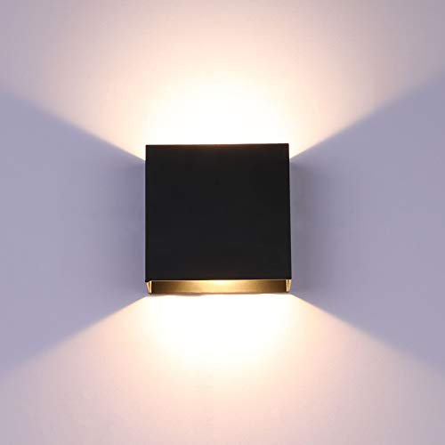 Glighone Indoor Wall Lights LED Wall Light Dimmable Up Down Wall Lamp Modern Wall Sconce 10W Aluminum Black Wall Lights for Living Room Bedroom Balcony Hallway (Warm White)