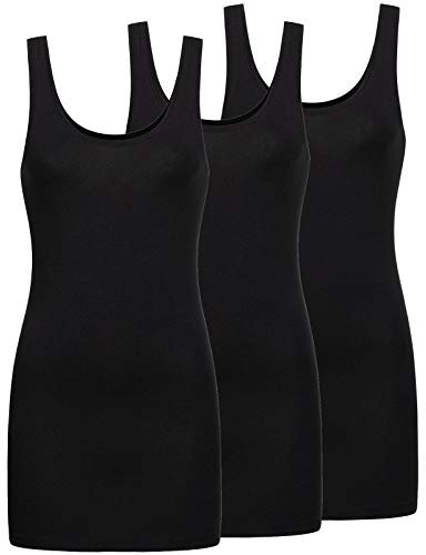 ONLY 3er Pack Damen Tank Top Shirt Onllive Love Long Trägershirt lang schwarz L