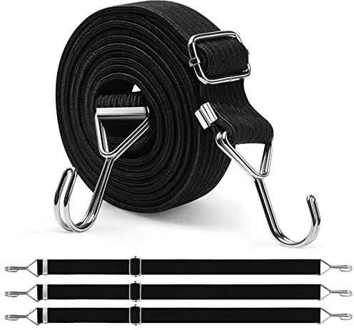 Newthinking 4 Pack Adjustable Bungee Cords with Hooks, Heavy Duty Flat Bungee Cords Elastic Straps for Bicycles Camping Tent Luggage Fixing (Black, 3M)