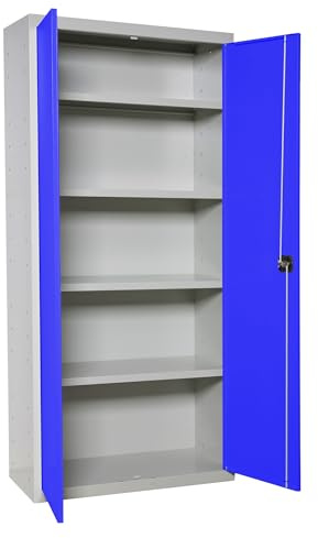 Simon Rack Armario Metálico Garaje 1800x800x400 mm - Simonlocker | 2 Puertas, 4 Estantes, Incluye 2 Llaves, Gris/Azul, Pintura anticorrosión