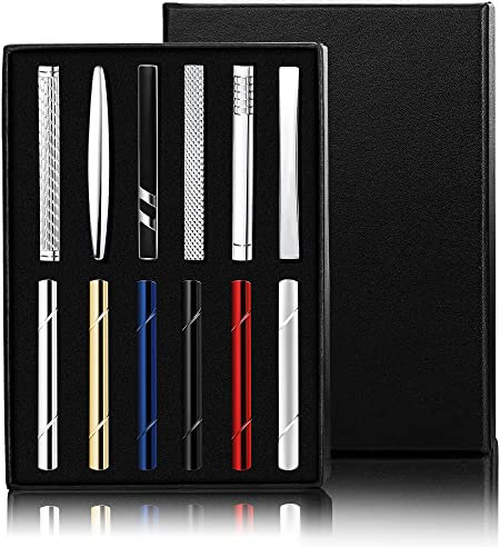 Adramata 12 Pcs Krawattennadel für Herren Silber Schwarz Goldfarben Krawattennadel Klassische Krawattenklammer Hochzeit Meeting Business krawattennadeln mit Geschenkbox Herrengeschenk für Vater