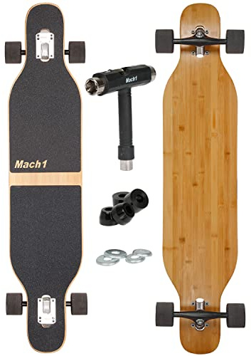FunTomia Camber Longboard con rodamientos de cerámica Mach1 en Flex1 Drop Through Cruiser Freeride Skate Full Board con T-Tool