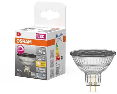 OSRAM Superstar dimbar LED-lampa med särskilt hög färgåtergivning (CRI90), GU5.3-bas, klart glas,Varmt vitt (2700K), 350 Lumen, ersätter 35W-belysningsmaterial dimbar, 1-Pack
