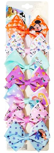 LUV HER Disney 100 - Hair Accessories Gift Set - Disney Hair Bows - 7 Pcs 4 Inch Bow Bundle - Hair Bows for Girls - Different Print on Each Clip - Alligator Clip - Ages 3 +
