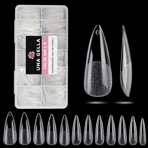 UNA GELLA Capsule Américaine Ongle Stiletto Long, 504 Pièces 12 Tailles, Formes Amande Préformées sans limage, Ongles Clair pour Extension et Art DIY en Salon