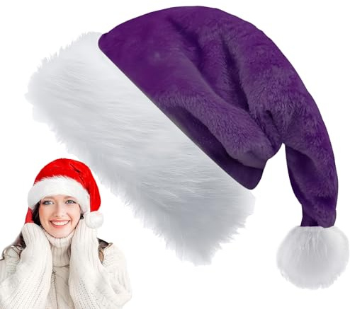 YAAVAAW Gorro Navidad Adulto Niños,32 * 45cm Sombrero de Santa Claus Pompón Unisex Morado,Gorros Navideños Felpa Accesorios Navidad para Fiestas,Año Nuevo,Disfraces y Decoración,Regalos de Festividad