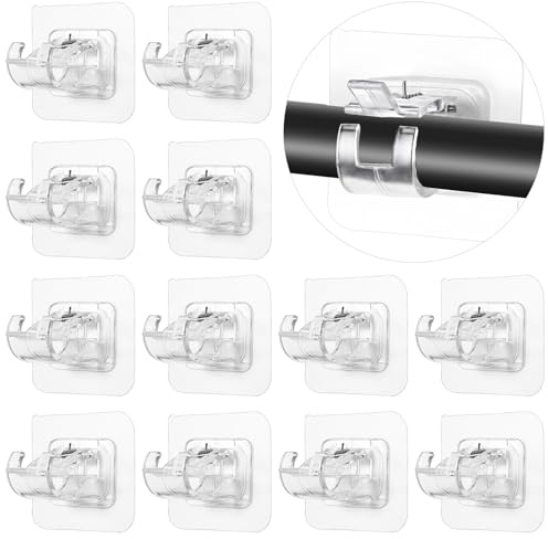 gaoduanluoluo 12 Pezzi Ganci per Tende Senza Bucare, Ganci Adesivi per Tende Trasparente, Staffa autoadesiva per Asta Tende, tende senza bucare per Soggiorno, Bagno, Camera da Letto (Trasparente)