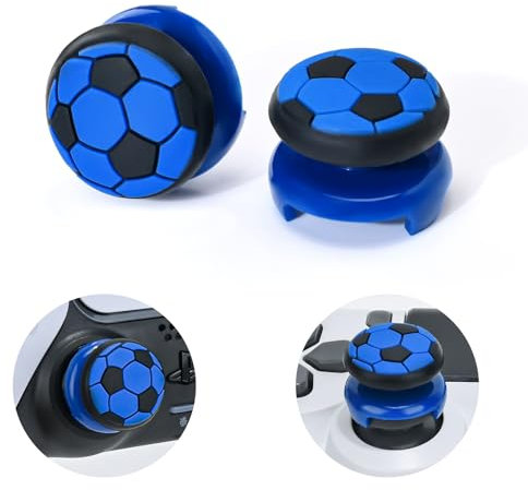 DLseego Thumbstick Agarres para PS5/PS4 Controller,2PCS Alto Rise Pulgar Stick Puños Silicona 3D Fútbol Textura Antideslizante Mando Joystick Cubierta Compatible con PS4/PS5,Azul