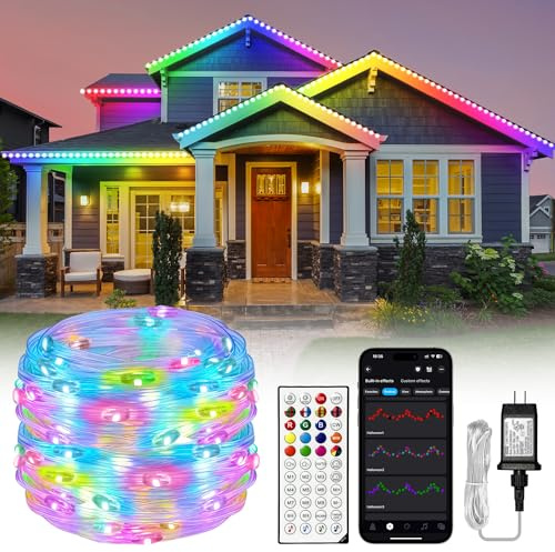 Lichaser Striscia LED Esterno Impermeabile IP68 RGB+IC con Alimentatore e Telecomando Bluetooth 2.4G, fai da te, Controllo Segmentato Adatto per Cortili, Terrazze, Piscine, Esterni da Giardino (20m)
