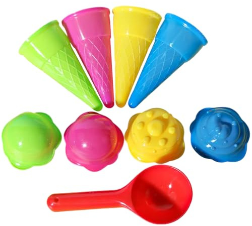 9 Piezas/Conjuntos de Juguetes de Playa, Juego de Juego de Helado de plástico Incluye Conos de Helado, cucharadas y Tapa, Juguete, Juguetes de Arena para niños pequeños, Color al Azar