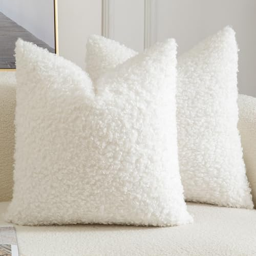 Yaertun 2er Set Kissenbezug Teddywolle Faux Pelz Dekorative Kissenbezüge Plüsch Bouclé Sofakissen Couchkissen Dekokissen Zierkissenbezug Deko Kissenhülle Schlafzimmer Wohnzimmer 40x40 cm Cremeweiße