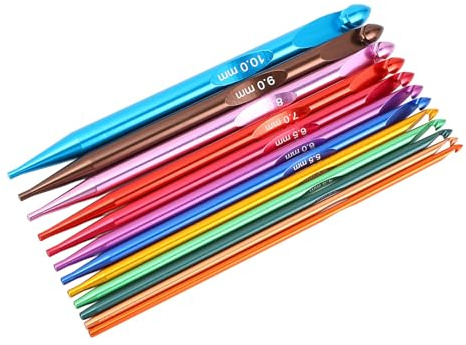 Generic Set di Ganci all'uncinetto Tunisino, Gancio all'uncinetto Tunisino Colorato con Sacchetto PU per Cuscini