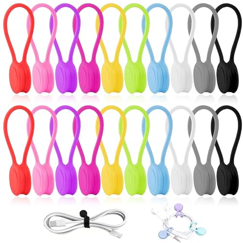 20 Pezzi Fascette Magnetiche Riutilizzabili in ​​Silicone Organizer, Silicone Riutilizzabili Fascette Fermacavi,Organizer Cavi Scrivania,Gestore Cavi USB per Scuola Home Office