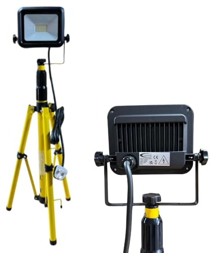 Connexion 240V LED Floodlight 20W Tripod Work Light with 13A Plug 3m Cable, IP44 Rated, Adjustable Stand, 2200Lms Bright Site Lighting for Construction, Workshop, Indoor and Outdoor Flood Light
