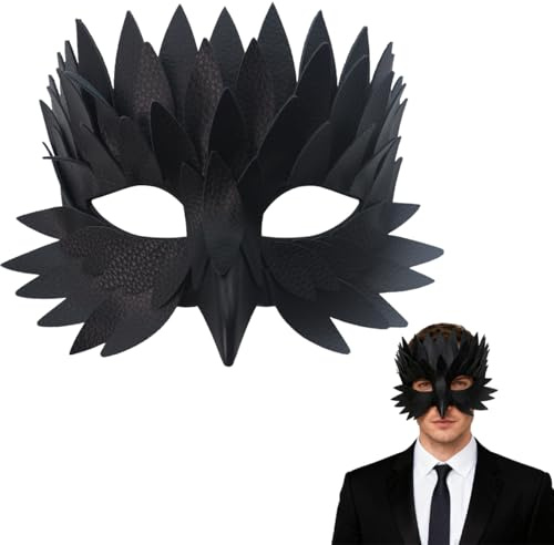 EduPlayte Elegante maschera per uccelli, per Carnevale, motivo piume, maschera a gufo in nero, perfetta per feste in maschera, carnevale, feste in costume e spettacoli