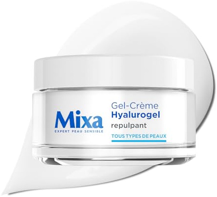 MIXA - Hyalurogel Gel-Crème Hydratant Intensif 24H - Repulpe & Lisse les Ridules - Acide Hyaluronique Pur & Glycérine - Peaux Sensibles et Déshydratées - 50ml