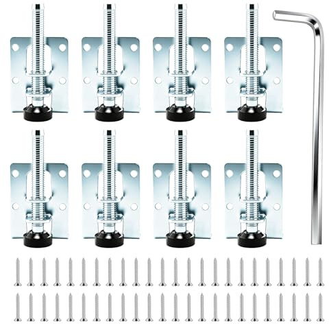 woshilaoDS 8 Pcs Pied de Meuble Reglable, Pieds de Meubles Réglables 55/102 mm, Pied de Nivellement, Pieds de Meuble Reglable pour Armoires, Tables, établis et étagères, Vis et clé incluses