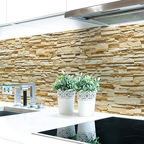Küchenrückwand Steinwand Hell Premium Hart-PVC 0,4 mm selbstklebend - Direkt auf die Fliesen, Größe:120 x 60 cm