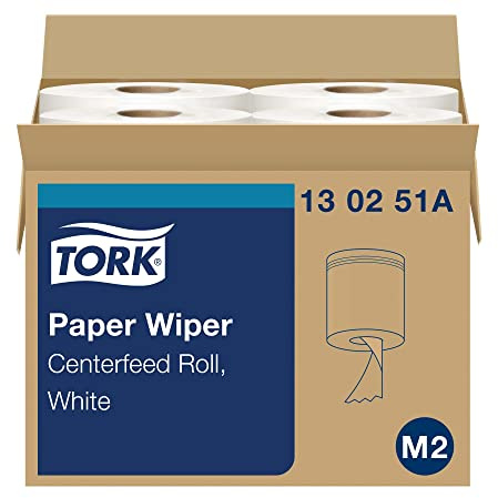 Tork 130251A Paper Wiper, Centerfeed, 2-Ply, 9.00 Width x 419' Length, White (325 per Roll, 1,300 Wipers per Case) (Pack of 4)