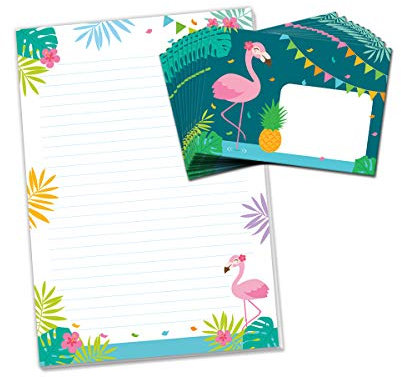Briefblock mit Umschlag Flamingo für Kinder Briefpapier-Set (Block A4 mit 25 Blätter + 15 Umschläge)