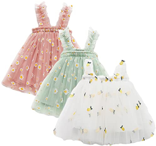 amropi Vestido de Tutú para Bebé Niñas Pack de 3 Vestido de Tul de Princesa sin Mangas Rosa Verde Blanco,12-18 Meses