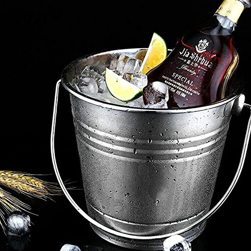 SYXL Secchiello per Il Ghiaccio Portatile da 0,8 Litri, refrigeratore in Acciaio Inossidabile con Manico, Contenitore per Champagne e Birra, Mantenere Il Ghiaccio congelato più a Lungo, Argento