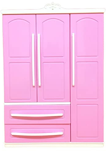 Armoire de poupée Rose avec tiroir Miroir, Plusieurs Compartiments - Mini Armoire Moderne - Organiseur de vêtements - Accessoires de Maison de poupée