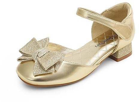 DREAM PAIRS Kids Ballerines Filles à Talon Bloc | Chaussures de Princesse Surmontées d’Un Nœud Scintillant