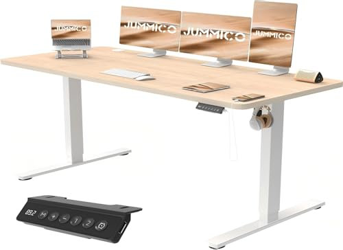 JUMMICO Höhenverstellbarer Schreibtisch mit USB-Ladeanschluss,Schreibtisch Höhenverstellbar Elektrisch, Steh-Sitz Tisch Stehpult Verstellbarer Computertisch,Standing Desk,160 x 70 cm, Beige