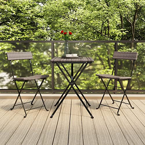 Homgoday Lot de 2 chaises de bistrot pliantes en polyrotin et acier Gris