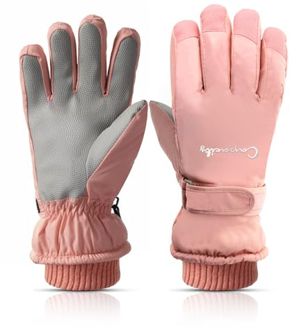 Bototack Winter Women Ski Gloves, Waterproof Touch Screen Snow Gloves, Warm Windproof Snowboard Gloves for Skiing Hiking Cycling (Pink)