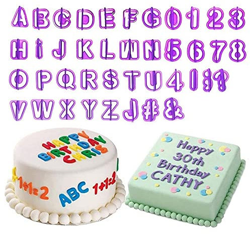 Juego de 40 cortadores de galletas con números del alfabeto, cortadores de letras de glaseado de plástico, para fondant, pasteles, galletas, molde para hornear, decoración de azúcar