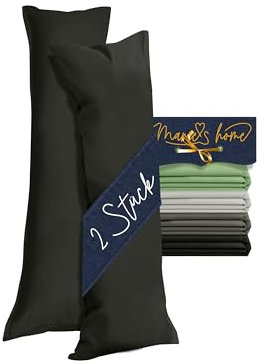 Marie´s Home 2 Stück Kissenbezug 40 x 145 cm für Seitenschläferkissen 1613.2353, schwarz