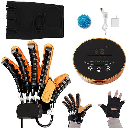 Dedos Rehabilitación Robóticos Guantes, Dispositivo de Rehabilitación de Manos para Stroke Hemiplejia, Ayudas para Ejercitadores de Manos(A:Mano Izquierda B:Mano Derecha)(Size:A XXL,Color:Naranja)