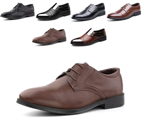 Hitmars Zapatos Oxfords Hombre Derby Cordones Cuero Patente Traje Brogue Clásicos Formales Zapatos Vestir Negocios Casuales Fiesta Boda G/XZ702 Marrón EU 43