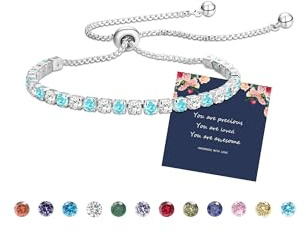 Fehki Tennisarmband för kvinnor kristall dragsko justerbart armband födelsesten läckert armband smycken födelsedag mors dag present till flickvänner brudtärnor mamma syster, Mässing