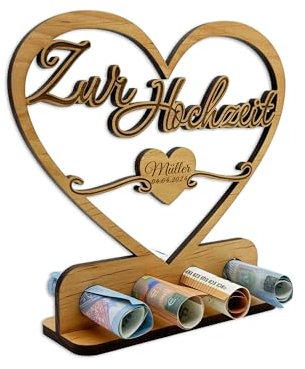 Personalisiertes Hochzeitsgeschenk Geldgeschenk Herz - originelle Hochzeitsgeschenke für Brautpaar, Geld verpacken Geschenk Hochzeit, Paare, Jahrestag, Hochzeitstag, Erle Holz Laserzuschnitt