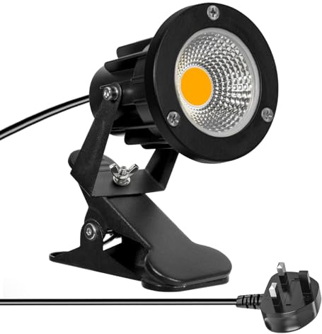 Milpoel Lampe Spot LED COB avec Pince, 7W Étanche IP65, Câble 3m, Éclairage Intérieur et Extérieur (Lumière chaude, 1)