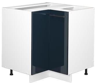 Vicco Eckunterschrank Fame-Line, Dunkelblau Hochglanz/Weiß, 80.5 cm ohne Arbeitsplatte