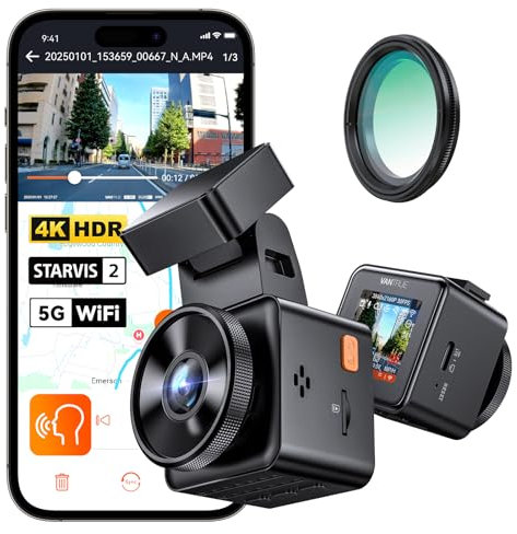 VANTRUE E1 Pro 4K HDR STARVIS 2 Dashcam Auto vorne, 5Ghz WLAN Mini Dash Cam mit CPL, GPS Sprachbefehle, 15Sek. Puffer Parküberwachung, Prima Nachtsicht, 1.54 Zoll 160°Versteckte Autokamera, max. 1TB