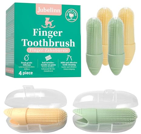 Jubelinn 4x Finger-Zahnbürste zur Zahnpflege & Mundhygiene - Weiche Silikon Fingerlinge geeignet für kleine Hunde & Katzen - Frischen Atem - Beugt Zahnstein & Entzündungen vor - Zahnreinigung
