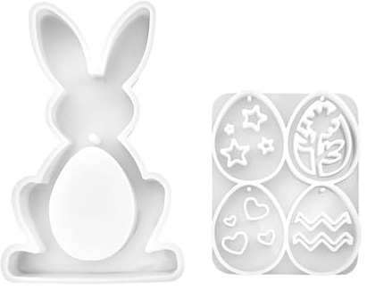 MiOYOOW Stampi per Coniglio, Stampo per Coniglietto a Forma di Uovo di Pasqua in Silicone, Stampini per Conigli per Candele Sapone Pasquale DIY