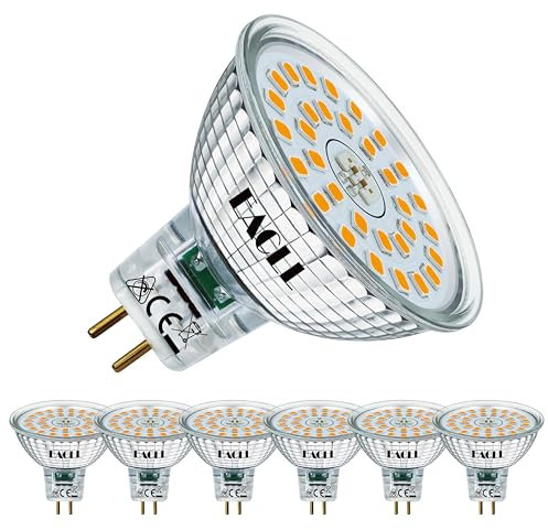 EACLL GU5.3 MR16 LED Birnen 6.5W Ersetzt 50W Halogen Leuchtmittel, Warmweiss 2700K 585lm, Flimmerfrei AC/DC 12V Strahler, Nicht Dimmbar Reflektorlampen, 120° Abstrahlwinkel Spot Ø50xL45mm, 6er-Pack
