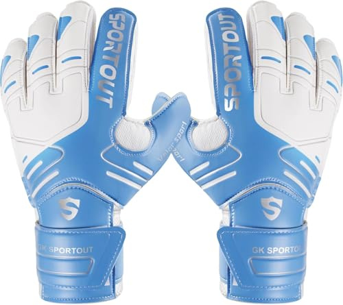 Sportout Guanti da portiere per bambini e uomini, con Fingersave, guanti da calcio, con protezione per le dita, in lattice antiscivolo da 4 mm