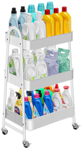 OrderlyGo Metal Storage Trolley - 3 Tier Trolley on Wheels, Kitchen Trolley, Vegetable Rack, Storage Utility Cart, Rolling Storage Rack Trolley for Kitchen Makeup Bathroom Office, White