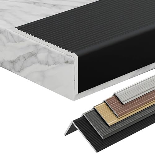 Perfil de Borde de Escalón de Aluminio de 90 cm, Tiras de Ajuste de Borde en L Forma para Interiores y Exteriores de Madera, Vinilo o Baldosas(Zwart,W70xH30mm)
